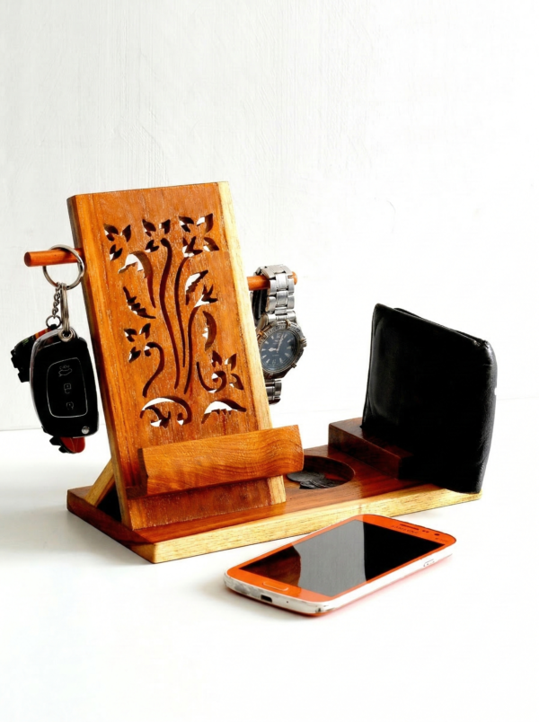 Handcrafted Shisham Wood workstation Organizer with Jali Design (2)