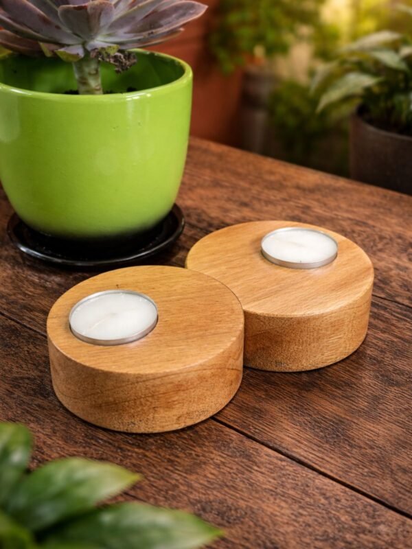 twin tealight holder (Teak)